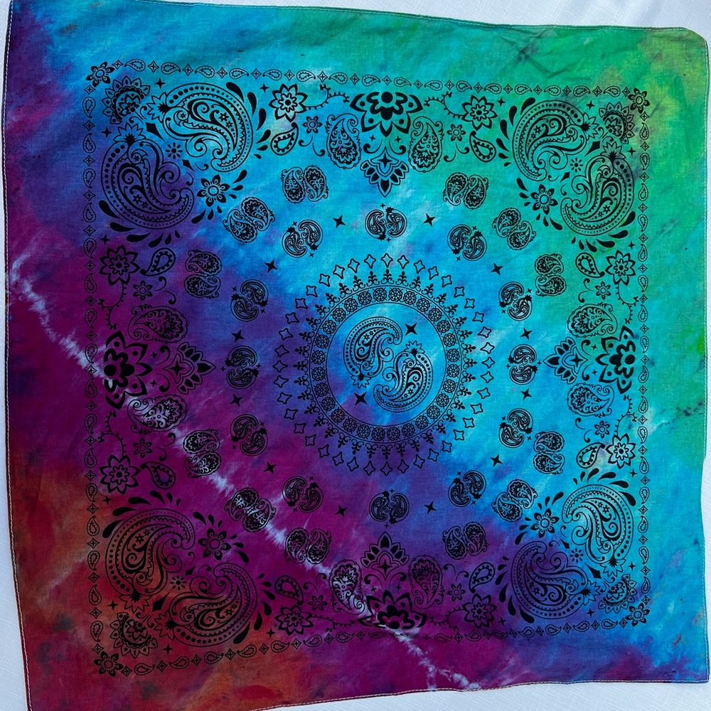 Colorful Tie-Dye Bandana with Paisley Print